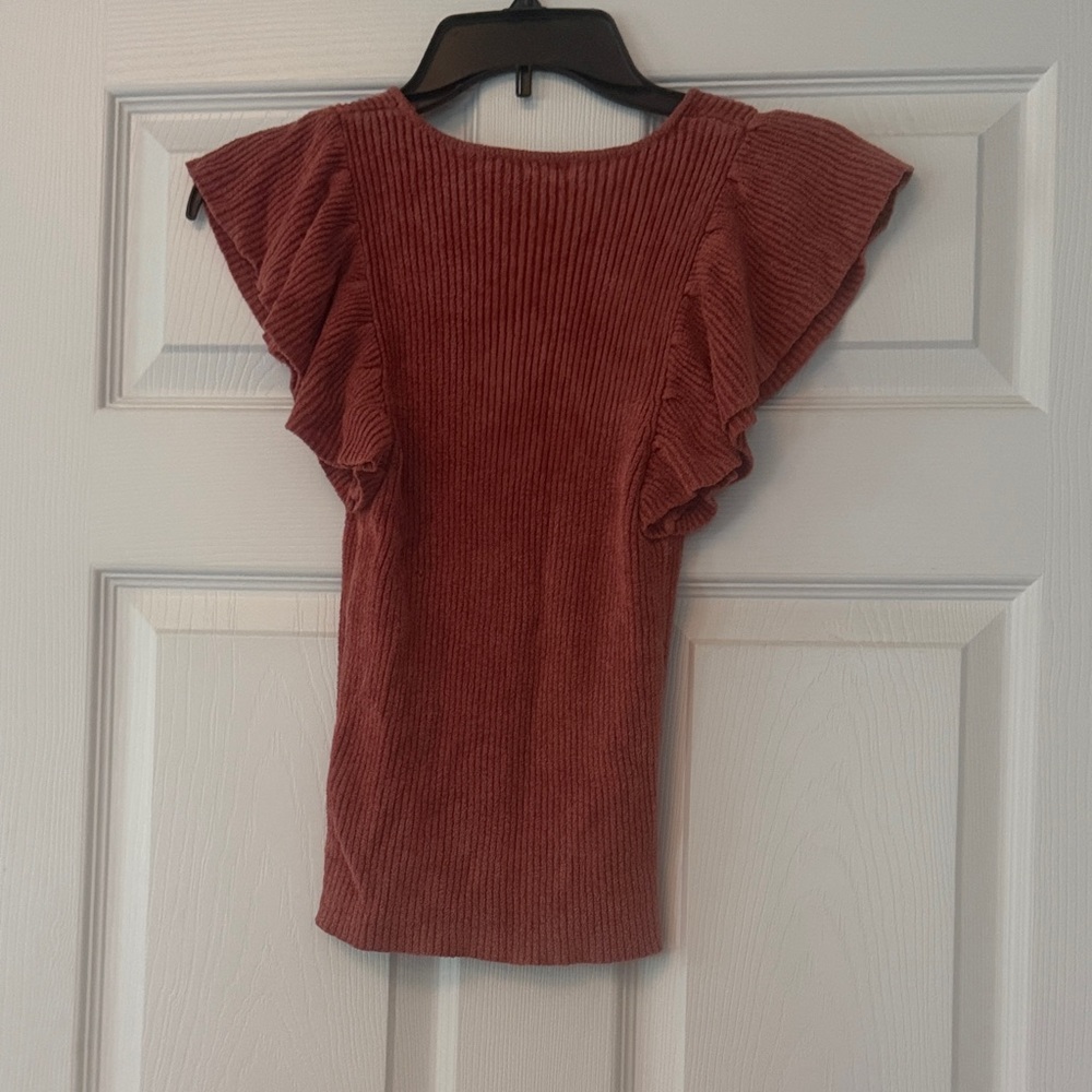 Free People Ruffled Ribbed Blouse in Rust - Picture 2 of 4